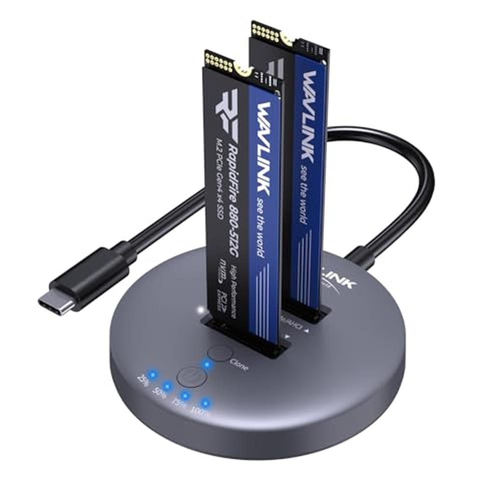 NVMe Key: WAVLINK M.2 NVMe SSD Cloner Dock 10Gbps Dual Bay – Front View