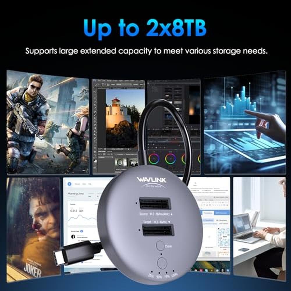 NVMe Key: WAVLINK M.2 NVMe SSD Cloner Dock 10Gbps Dual Bay – Side View