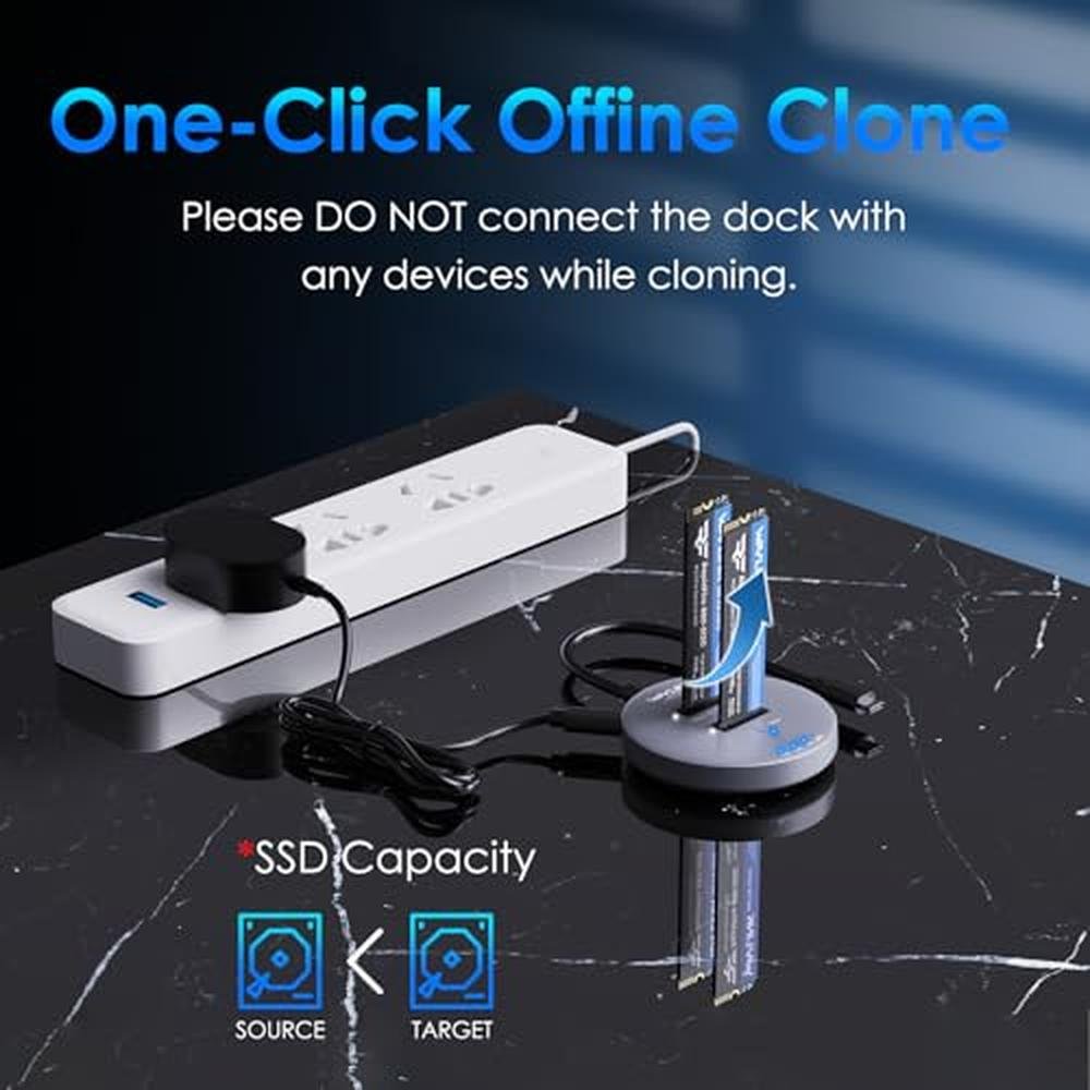 NVMe Key: WAVLINK M.2 NVMe SSD Cloner Dock 10Gbps Dual Bay – Close-up Detail