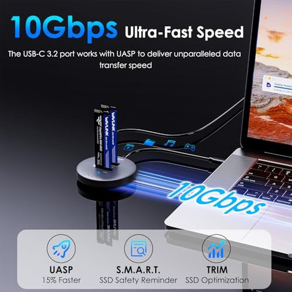NVMe Key: WAVLINK M.2 NVMe SSD Cloner Dock 10Gbps Dual Bay – In Use