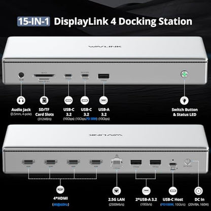 WAVLINK Pro Docking Station: Quad 4K Displays for Mac & – Side View