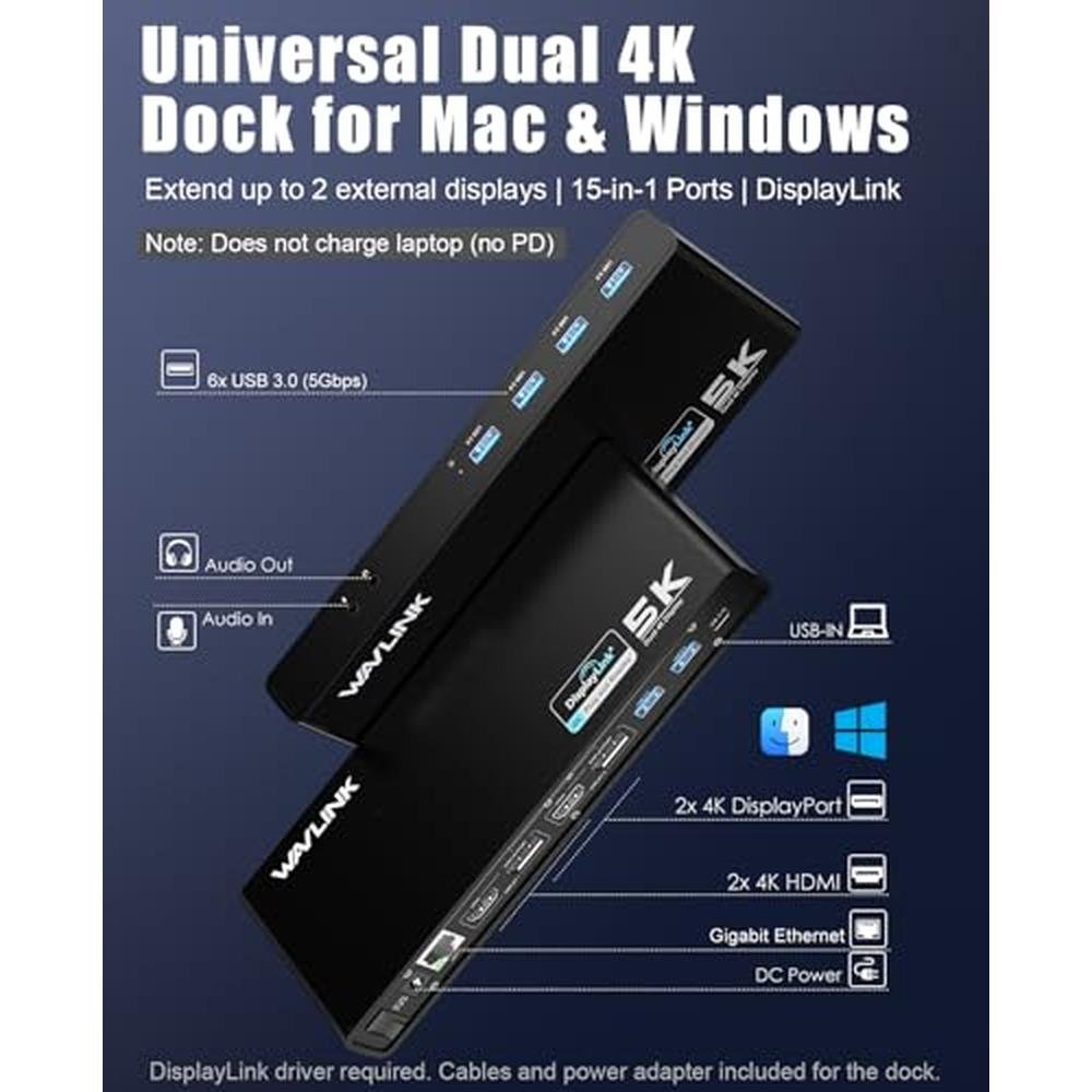 WAVLINK Pro Dual 4K@60Hz Universal Docking Station – Side View