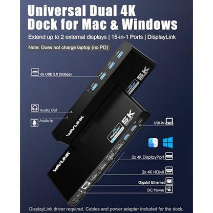 WAVLINK Pro Dual 4K@60Hz Universal Docking Station – Side View