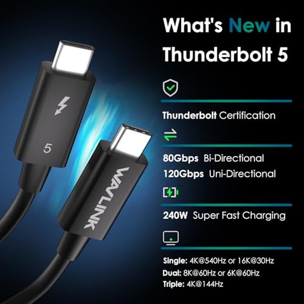 Cable WAVLINK: WAVLINK Thunderbolt 5 Cable 120Gbps Fast – Side View