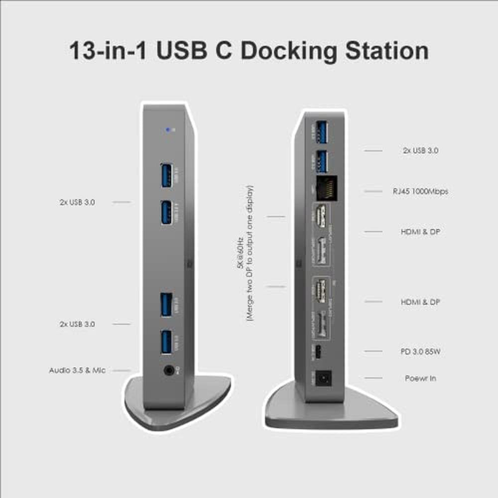 WAVLINK USB 3.0 Dual 5K/4K@60Hz Laptop Docking Station – Side View