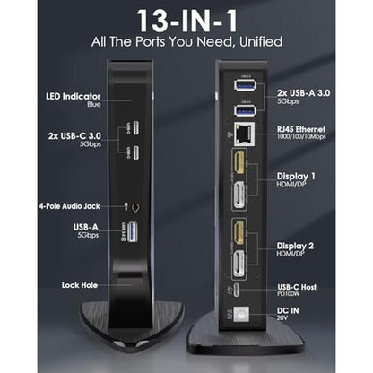 Docking Station: WAVLINK USB C Dual Monitor 13-in-1 Laptop – Side View