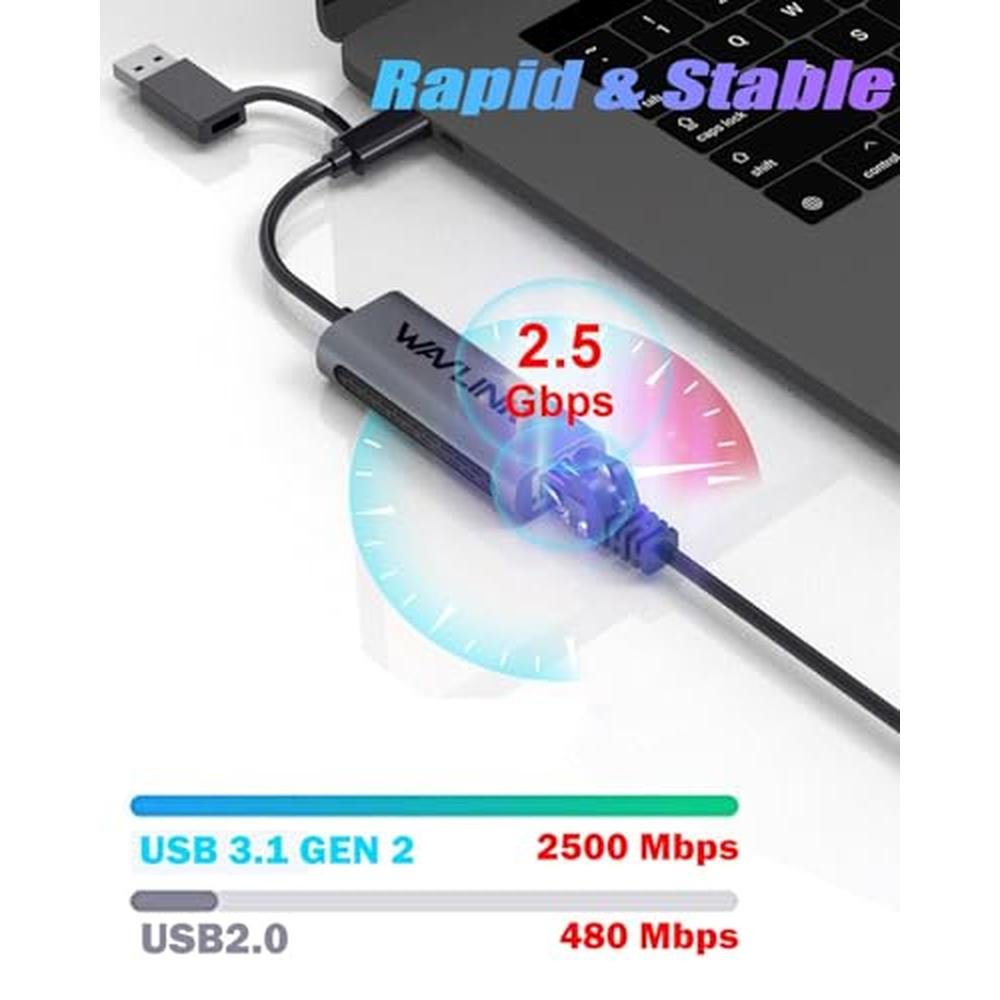 Ethernet Adapter: Wavlink USB C to Ethernet Adapter 2.5 Gbps – In Use