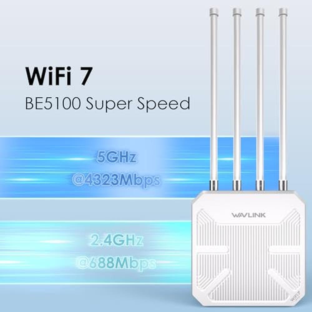 WAVLINK WiFi 7 BE5100 Outdoor WiFi Extender – Side View