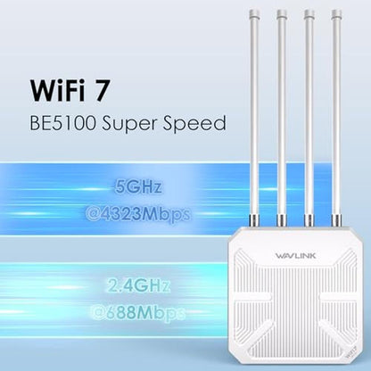 WAVLINK WiFi 7 BE5100 Outdoor WiFi Extender – Side View