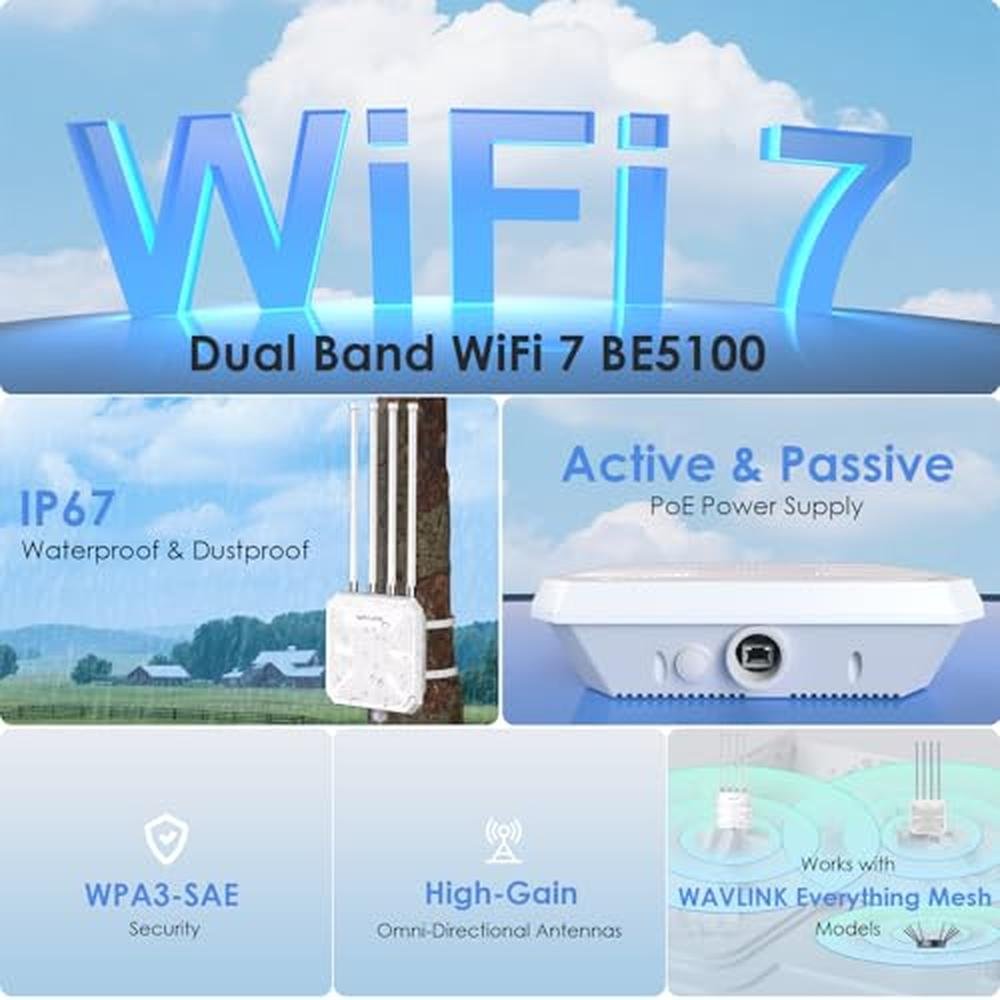WAVLINK WiFi 7 BE5100 Outdoor WiFi Extender – Close-up Detail