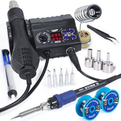 Soldering Station: WEP 882D 2-in-1 SMD Hot Air Rework – Front View