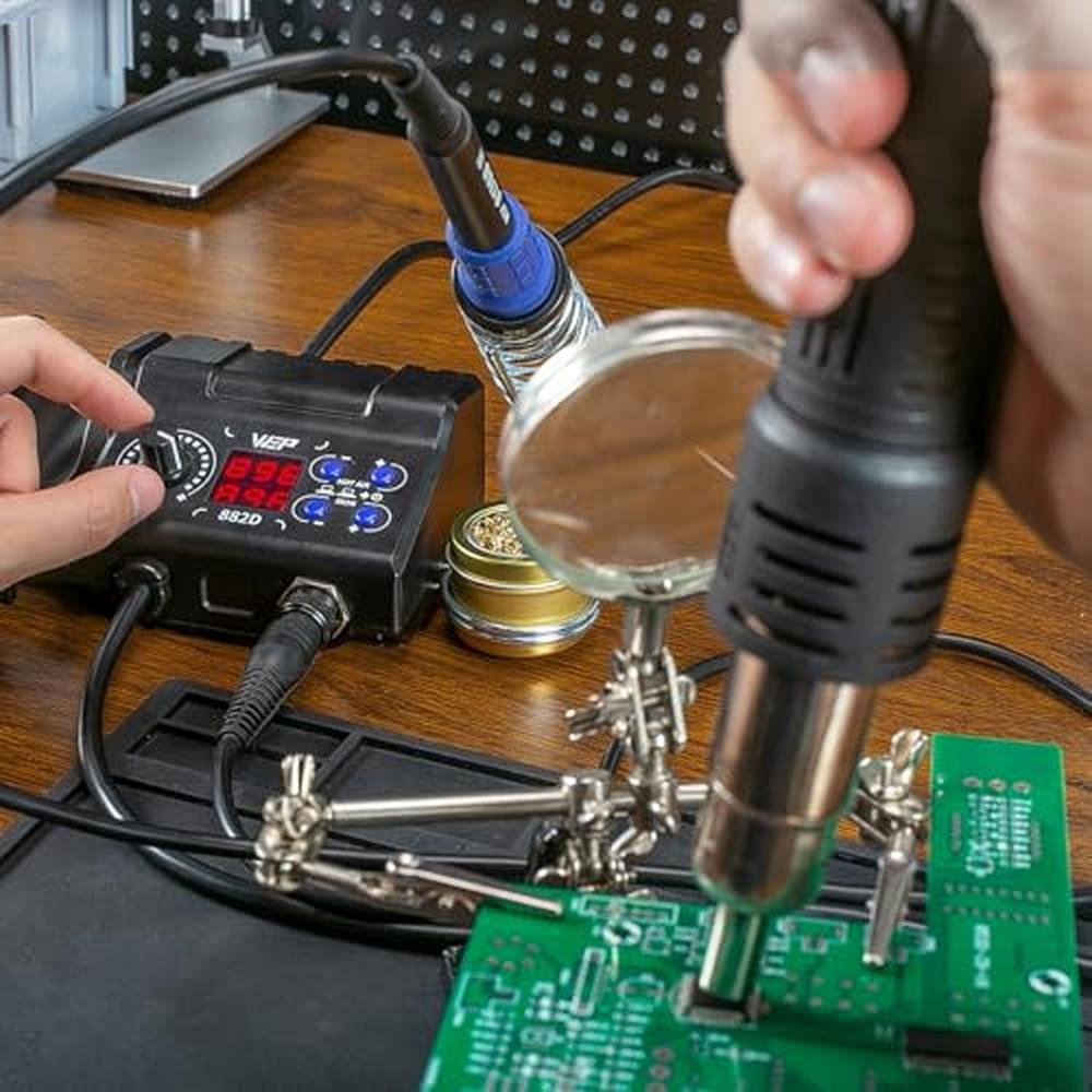 Soldering Station: WEP 882D 2-in-1 SMD Hot Air Rework – Side View
