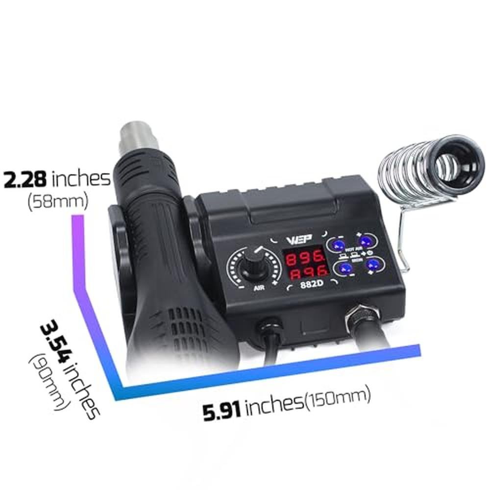 Soldering Station: WEP 882D 2-in-1 SMD Hot Air Rework – Close-up Detail