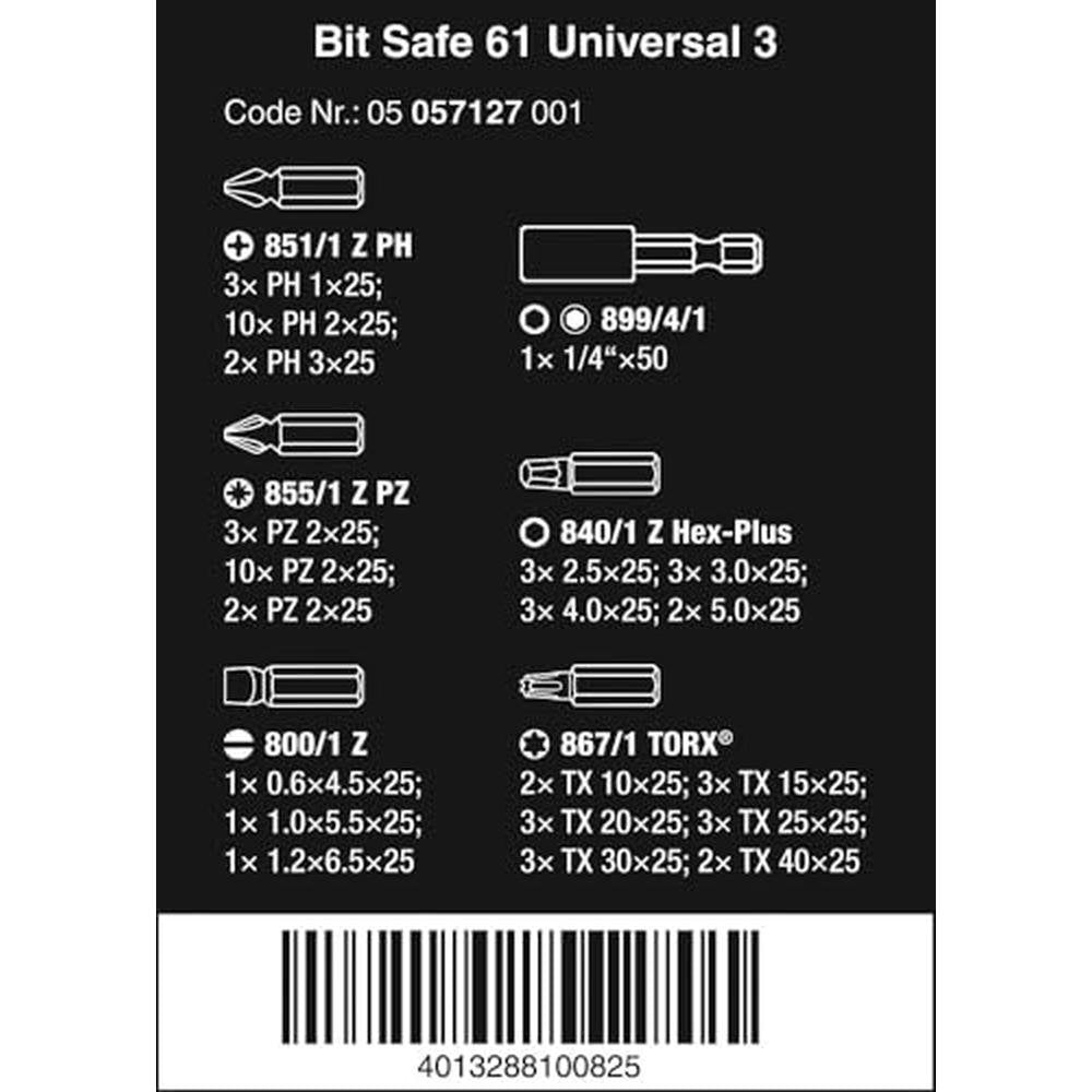 Wera 05057127001 Bit Safe Universal 3.61 Piece Multi – Side View