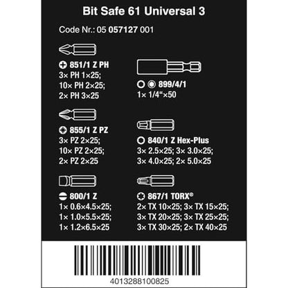 Wera 05057127001 Bit Safe Universal 3.61 Piece Multi – Side View