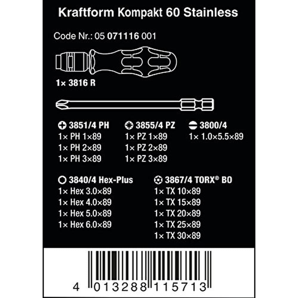 Wera 05071116001: Kraftform Kompakt 60 Stainless 17 Pieces – Side View