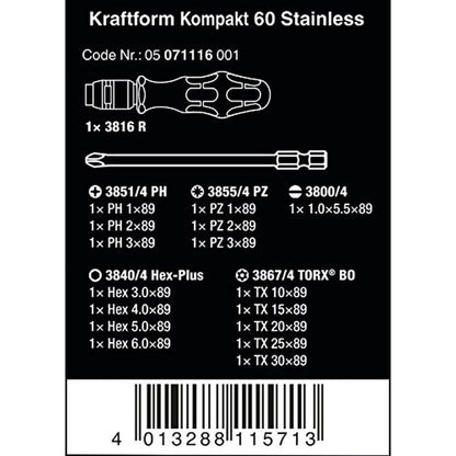 Wera 05071116001: Kraftform Kompakt 60 Stainless 17 Pieces – Side View