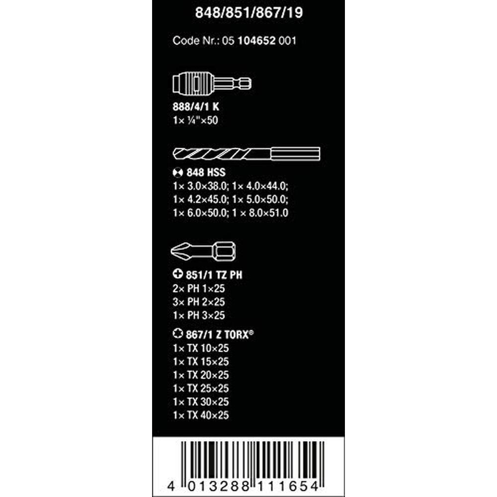 Bit Wera: Wera 848/851/867 19-Rapidaptor Twist Drill Bit – Side View