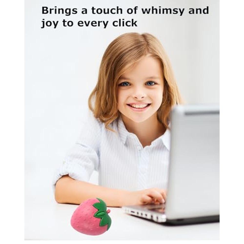 Bluetooth Mouse: Cute Pink Fruit Strawberry Shape Silent – Side View