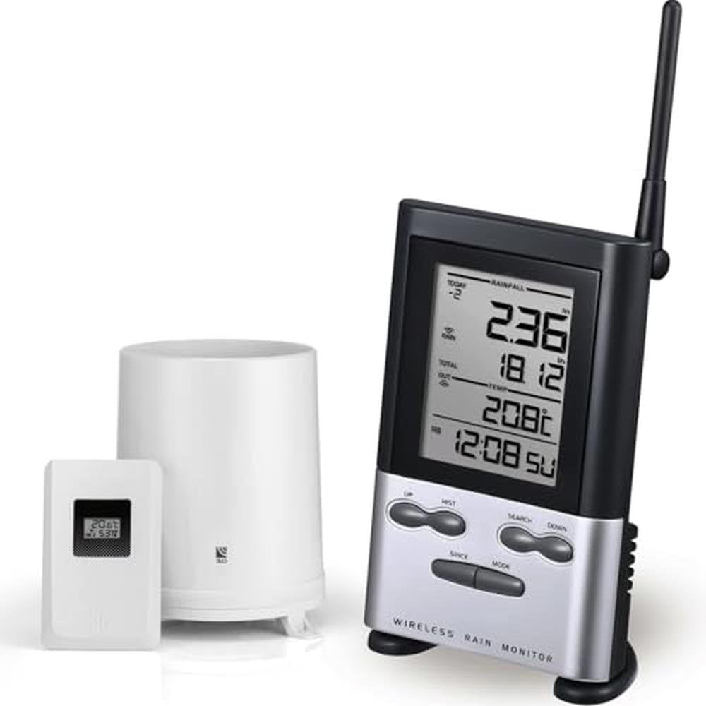 Rain Gauge: Wireless Outdoor Thermometer Digital Rain Gauges – Front View