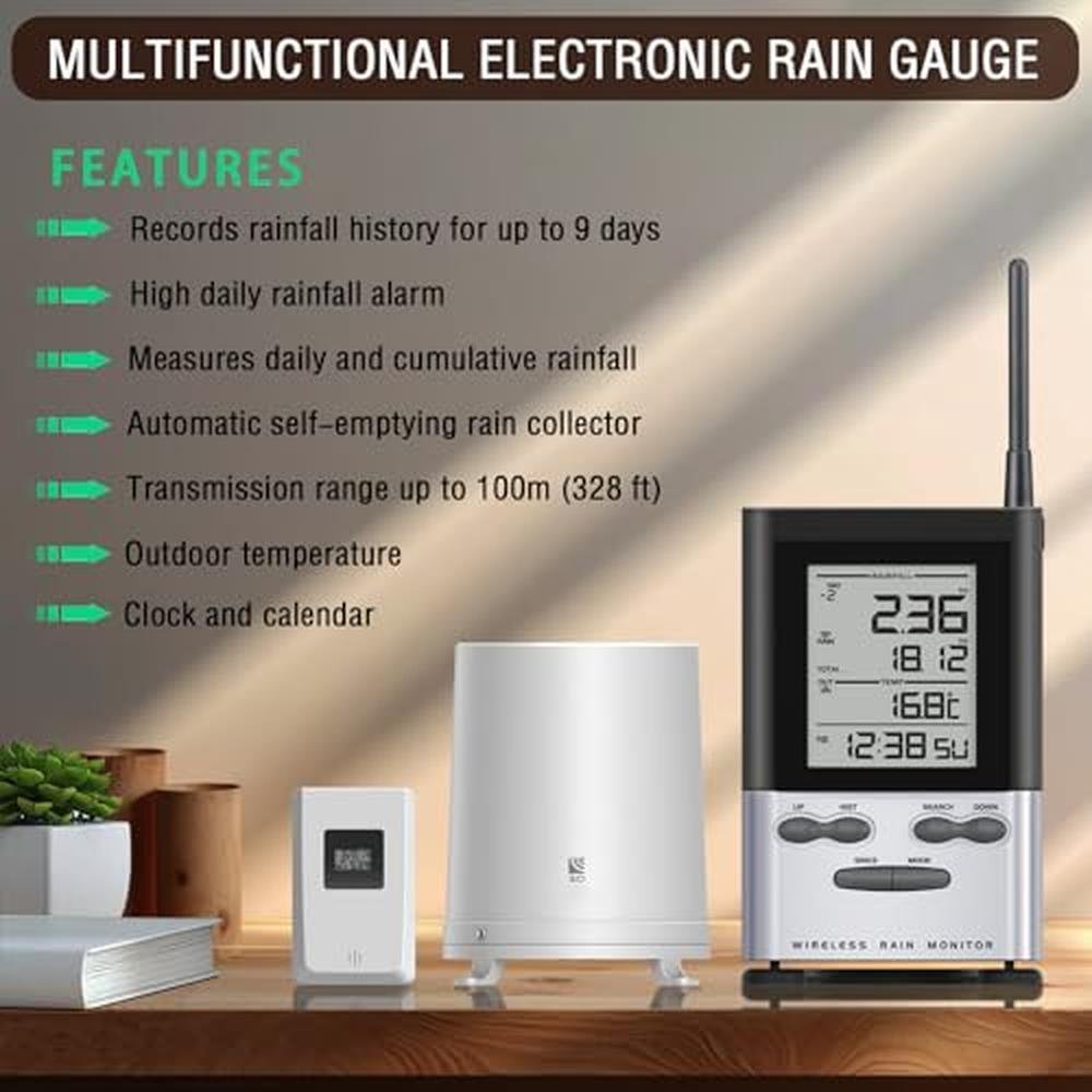 Rain Gauge: Wireless Outdoor Thermometer Digital Rain Gauges – Side View
