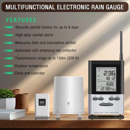 Rain Gauge: Wireless Outdoor Thermometer Digital Rain Gauges – Side View