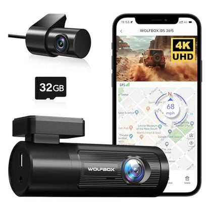 WOLFBOX 4K Dash Cam: Front and Rear WiFi UHD 2160p 1080p – Front View