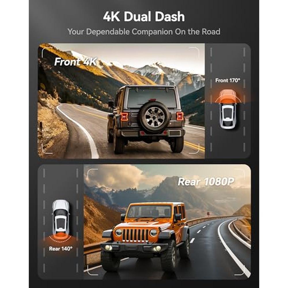 WOLFBOX 4K Dash Cam: Front and Rear WiFi UHD 2160p 1080p – Side View