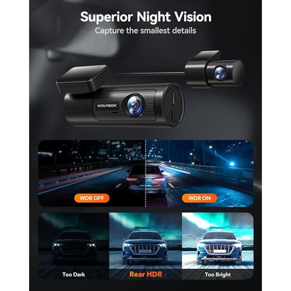 WOLFBOX 4K Dash Cam: Front and Rear WiFi UHD 2160p 1080p – Close-up Detail