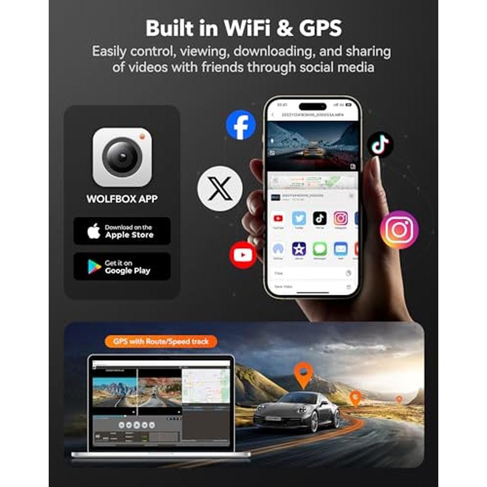 WOLFBOX 4K Dash Cam: Front and Rear WiFi UHD 2160p 1080p – In Use