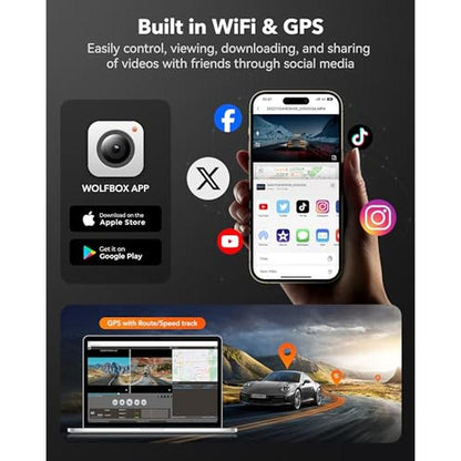 WOLFBOX 4K Dash Cam: Front and Rear WiFi UHD 2160p 1080p – In Use