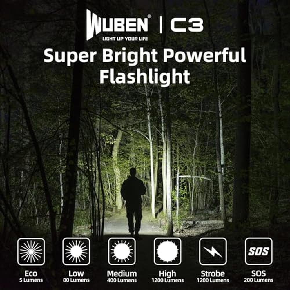 Light Wuben: WUBEN C3 Rechargeable Flashlight 1200 High – In Use