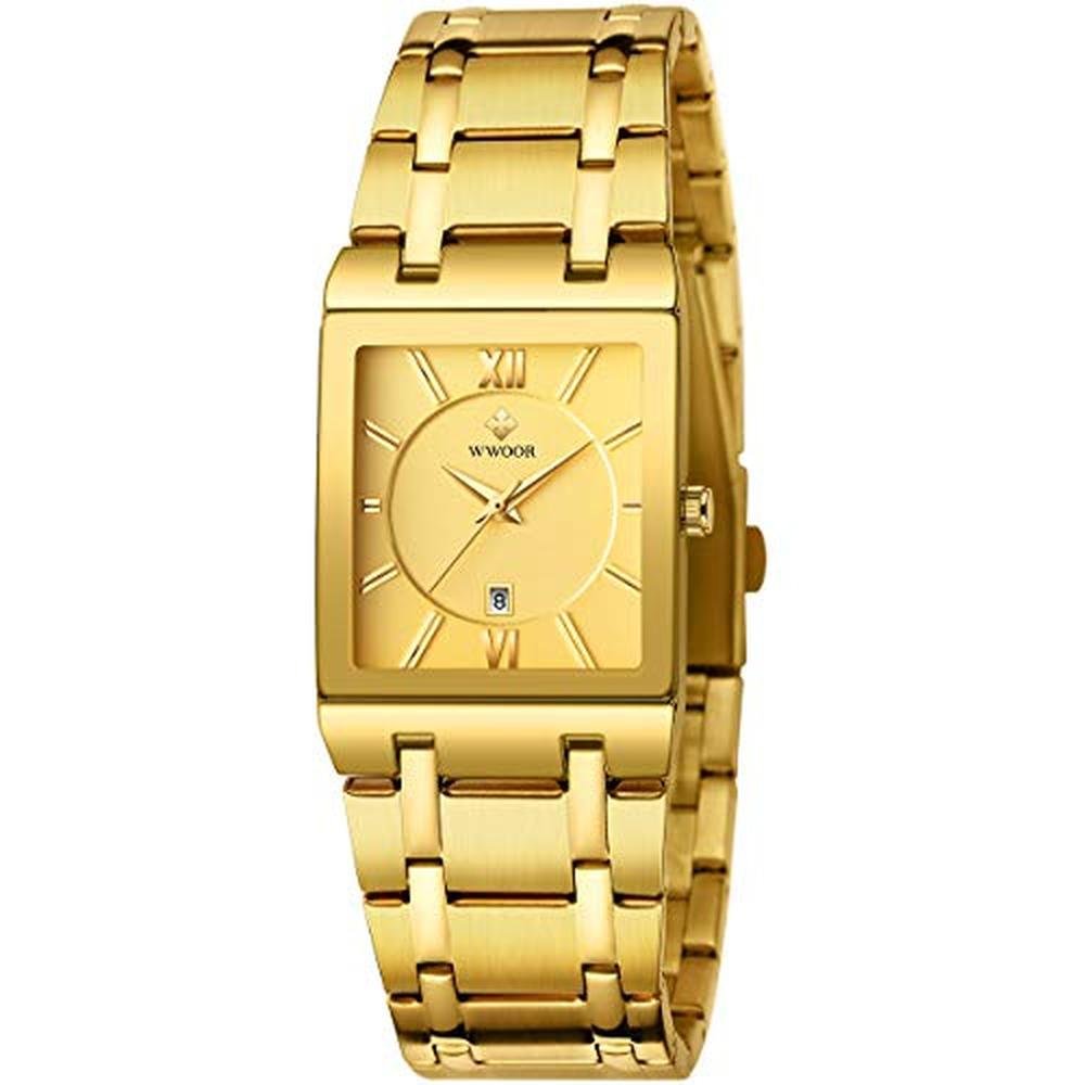 Square WWOOR Watch: Stainless Steel Mens Square Watch with – Front View