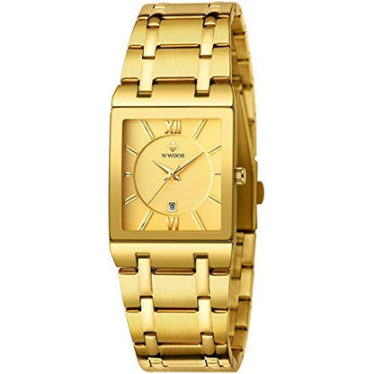 Square WWOOR Watch: Stainless Steel Mens Square Watch with – Front View
