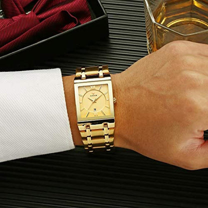 Square WWOOR Watch: Stainless Steel Mens Square Watch with – Close-up Detail