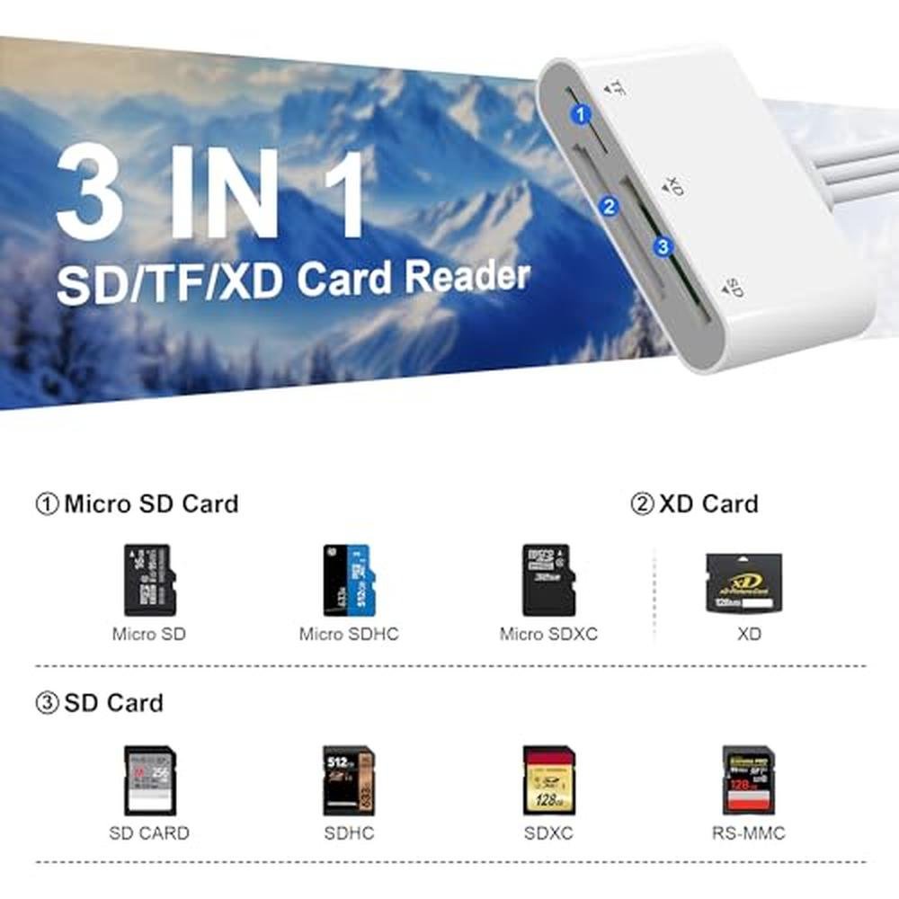 XD Card Reader for iPhone: 3-in-1 SD TF XD Picture Reader – Side View