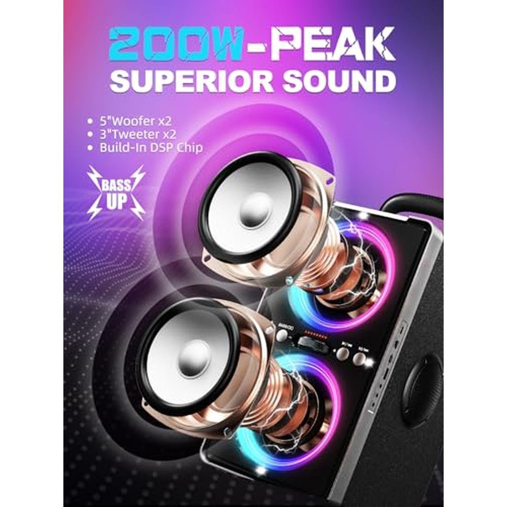 YIER Bluetooth Speaker: 200W Peak Loud Stereo with Big Bass – Side View
