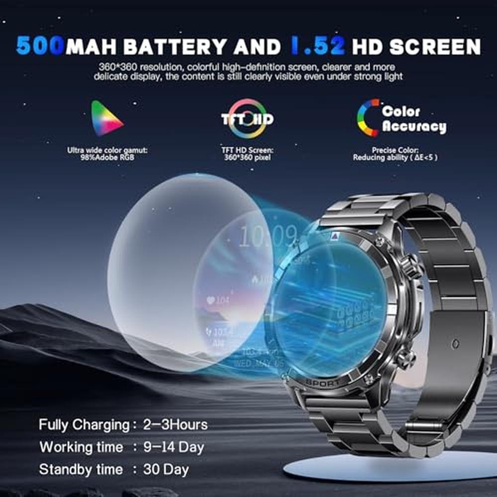 Men's Smartwatch: Ynwinste 1.52 IP68 Water Resistant – Side View