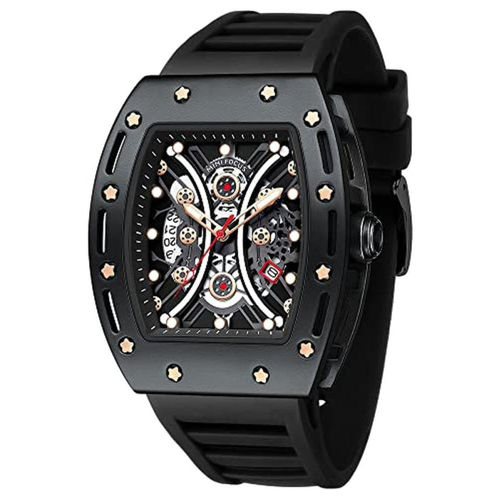 Watches Black: YUNSML Unique Tonneau Casual Wristwatch – Front View