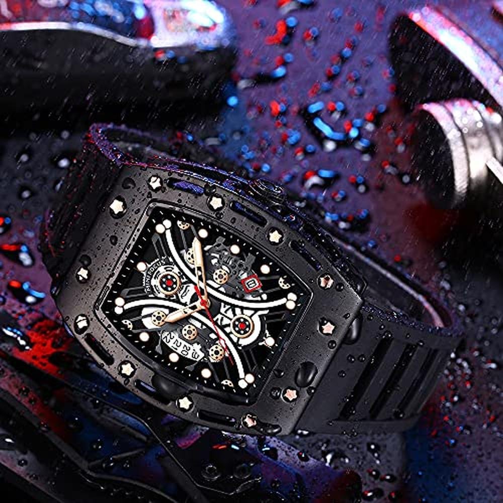 Watches Black: YUNSML Unique Tonneau Casual Wristwatch – Side View