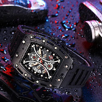 Watches Black: YUNSML Unique Tonneau Casual Wristwatch – Side View
