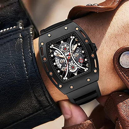 Watches Black: YUNSML Unique Tonneau Casual Wristwatch – Close-up Detail
