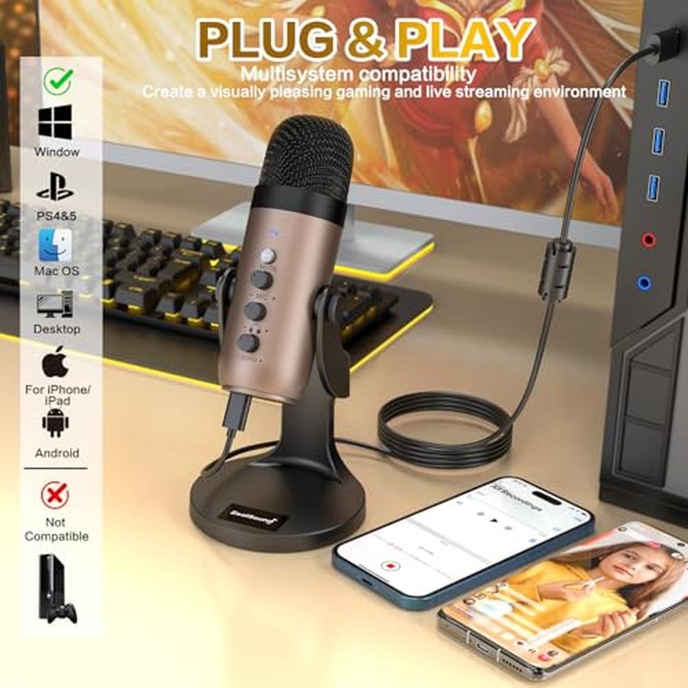 Mic Control: ZealSound USB Microphone Condenser Computer PC – Side View