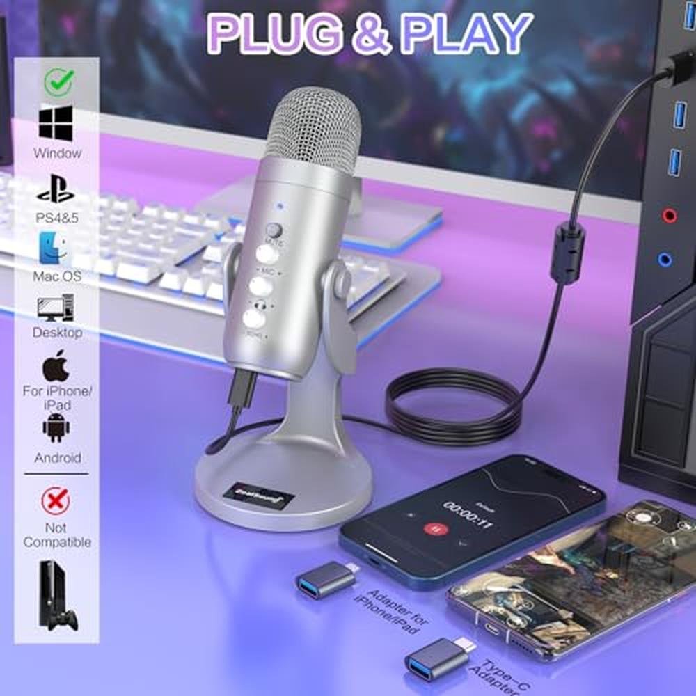 Mic Control: ZealSound USB Microphone Condenser Computer PC – Side View