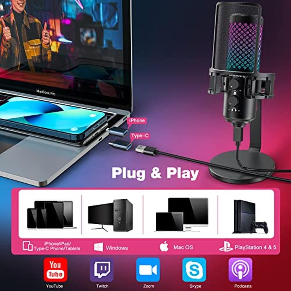 Microphone ZealSound: ZealSound USB Microphone RGB Gaming – Side View