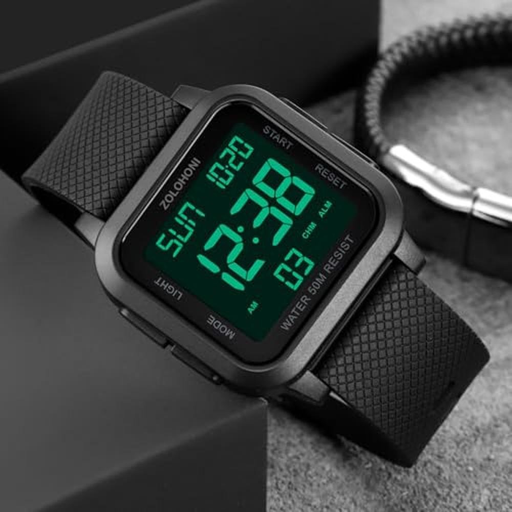 Zolohoni Square Men's Digital Watch – Close-up Detail