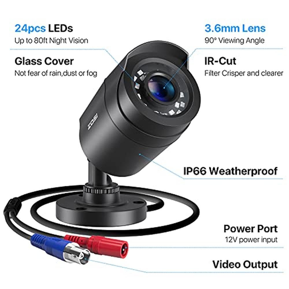 1080p TVI: Zosi 4-Pack HD TVI Security Cameras 80ft Night – Side View